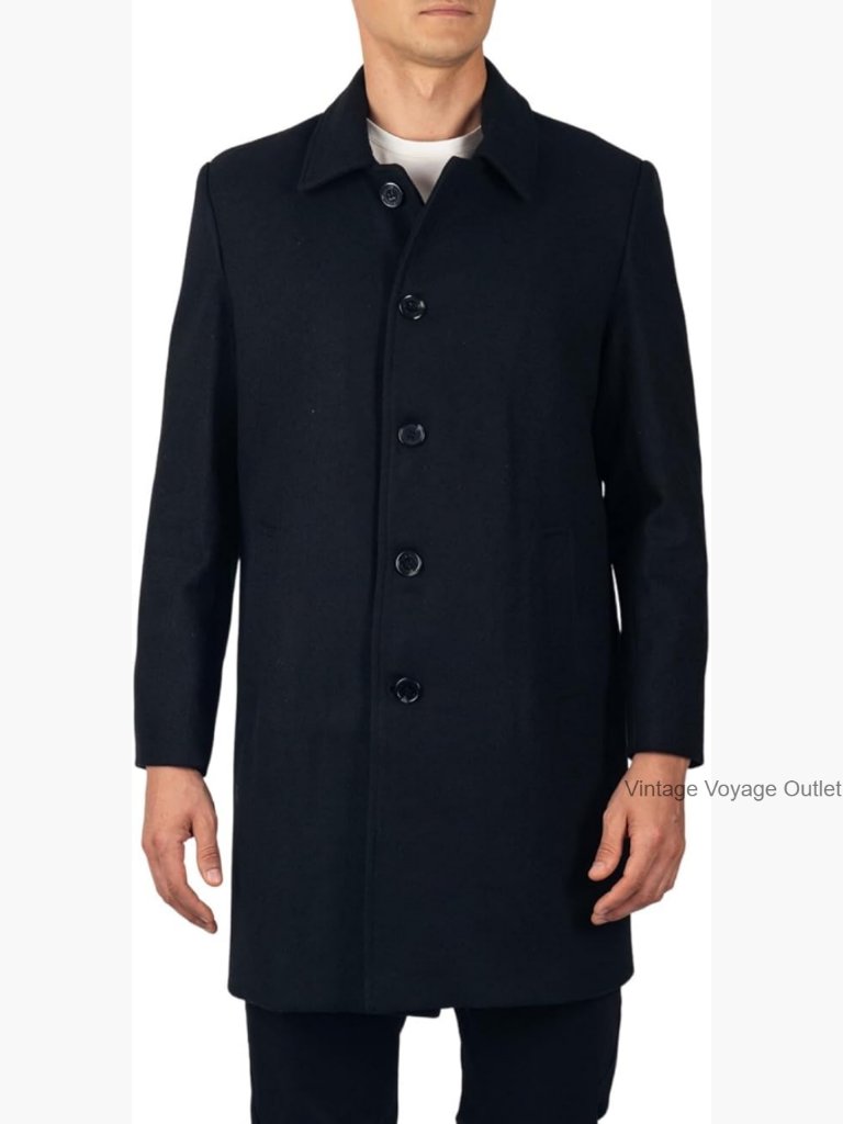 Mens Wool Blend Car Coat Single Breasted Overcoat Winter Jacket Tailored Long